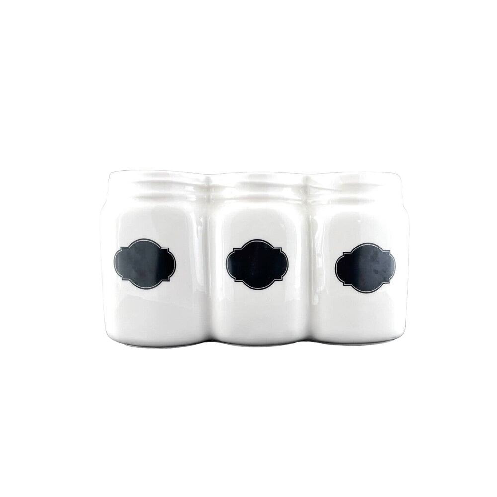 Ceramic Utensil Holder Organizer Mason Jar Style White‎ Black Chalkboard Detail